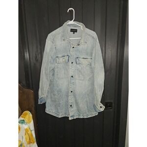 Light Wash Denim Shirt Jacket Oversized Button Front Casual